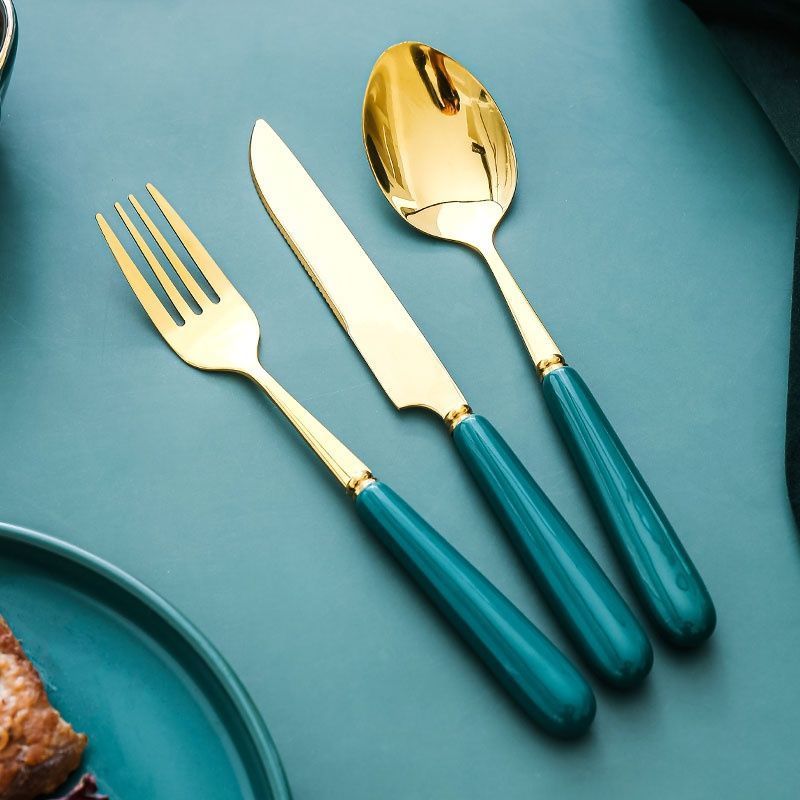 西餐具牛排刀叉勺三件套北欧家用不锈钢刀叉勺子冲泡组合勺子家用