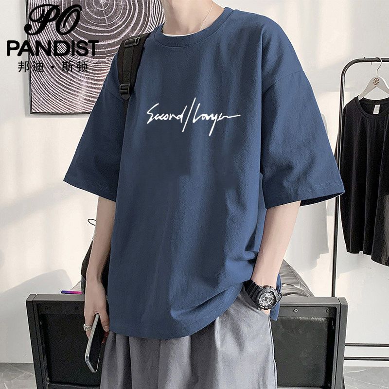 PANDIST 2022潮牌t恤夏季百搭潮流寬鬆短袖男設計感小眾五分半袖