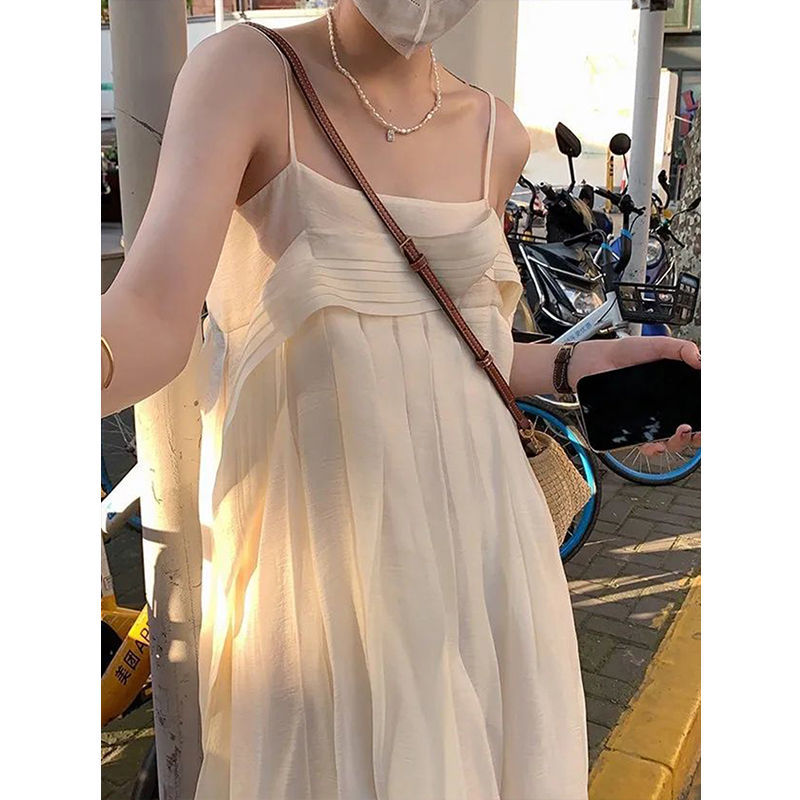 Super Fairy Ribbon Sleeveless Suspender Dress Female Summer  New Loose Design Korean Style Long Dress