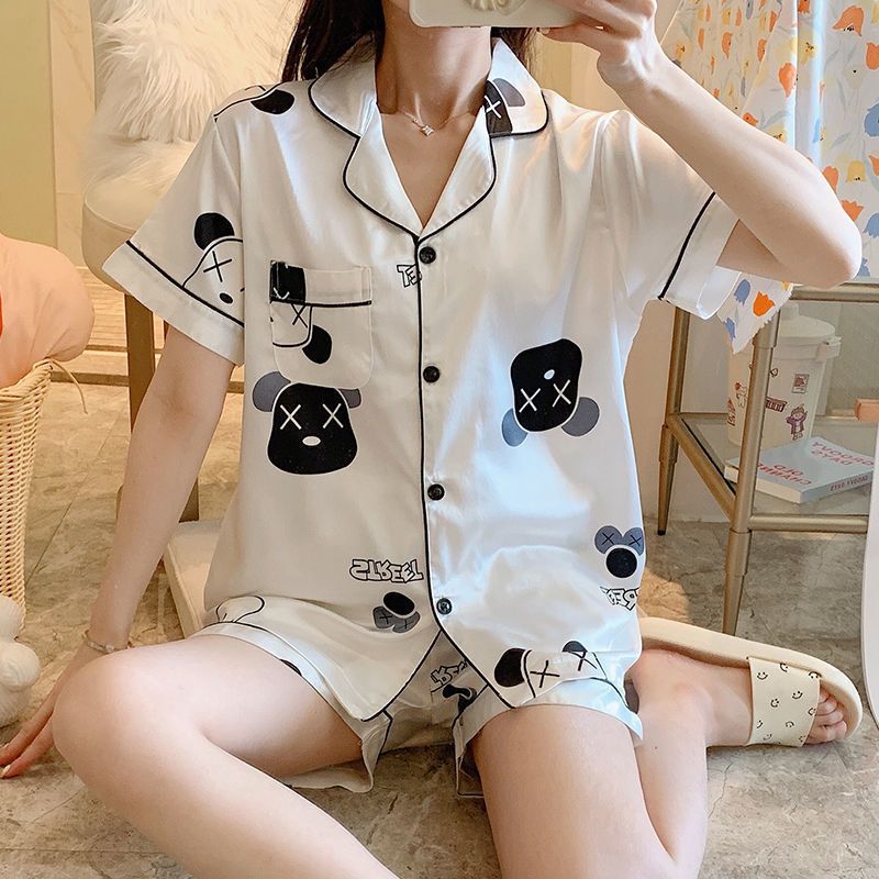 夏季睡衣女冰絲短袖薄款絲綢可愛卡通家居服套裝大碼夏天2022新款