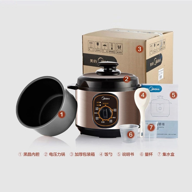 美的电压力锅 4升精钢机身 旋钮控制 7大烹饪功能 旋钮控制 精煮
