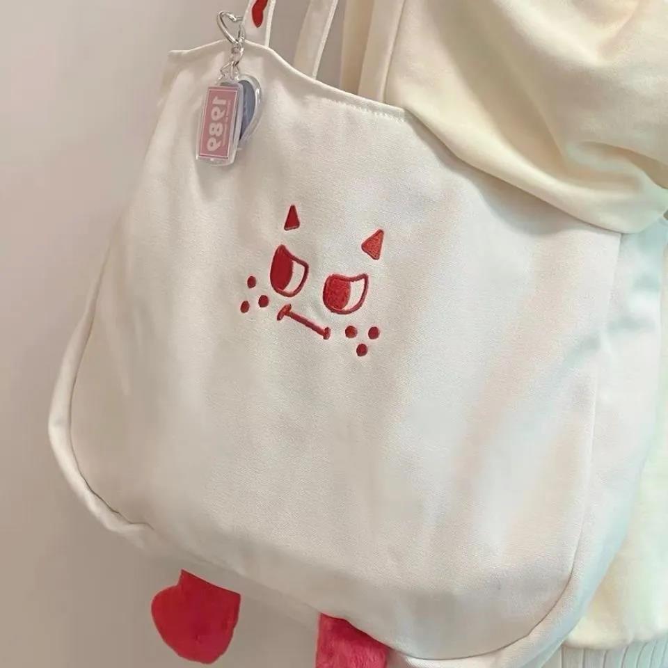 VANWALK阿飄系列 可愛少女紅腳小怪獸單肩ins女學生百搭帆布包