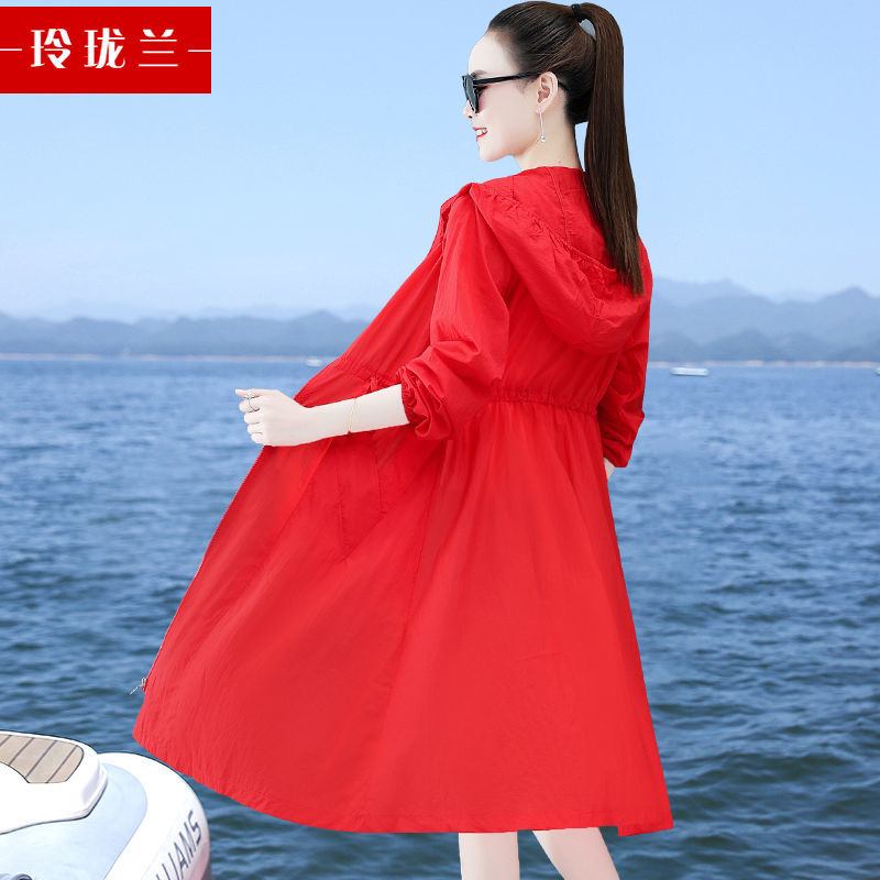Sunscreen clothing women's clothing 2023 summer new Korean fashion hooded mid-length light and solid color windbreaker cardigan