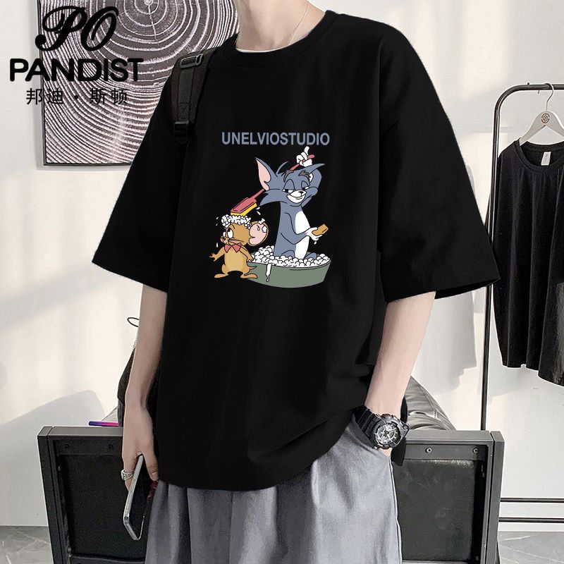 PANDIST 2022夏季短袖男寬鬆休閒潮牌五分袖上衣ins港風情侶半袖