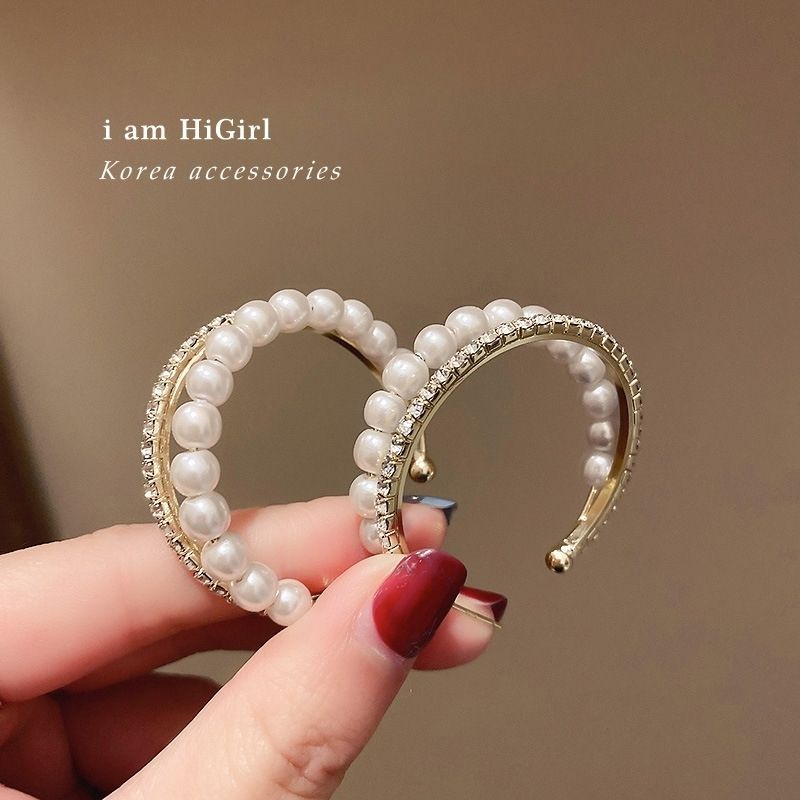 Charmante Perlen Und Glitzernde Diamant Doppel Hoop Ohrringe_voghion.com