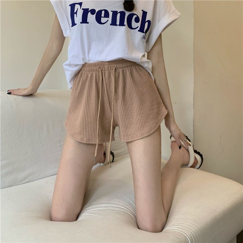 Drawstring sports pants women's spring and summer  new waffle loose slim hot girl casual hot pants wide-leg pants