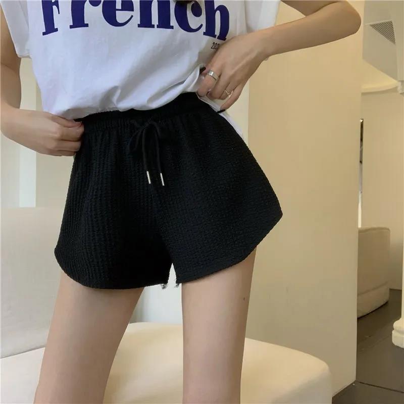 Drawstring sports pants women's spring and summer  new waffle loose slim hot girl casual hot pants wide-leg pants