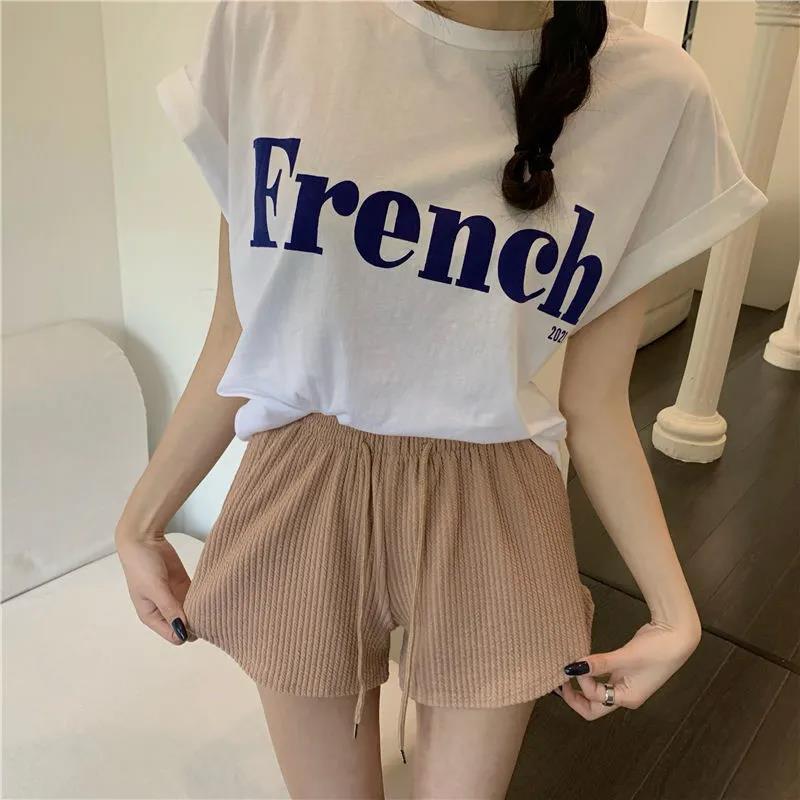 Drawstring sports pants women's spring and summer  new waffle loose slim hot girl casual hot pants wide-leg pants