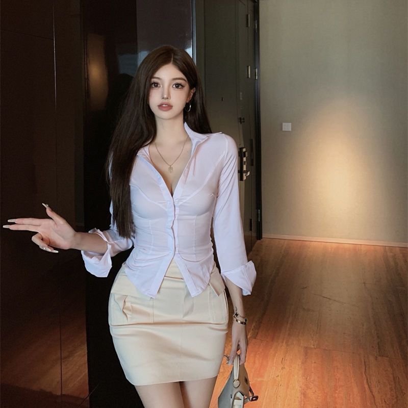 純欲風收腰jk制服長袖襯衫女修身設計感小眾辣妹學姐襯衫別致上衣