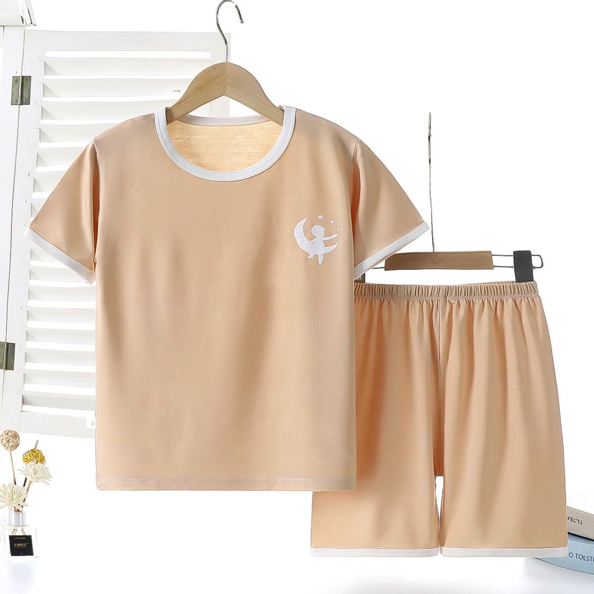 Children's modal short-sleeved suit summer thin boys and girls T-shirt shorts baby half-sleeved air-conditioning home clothes