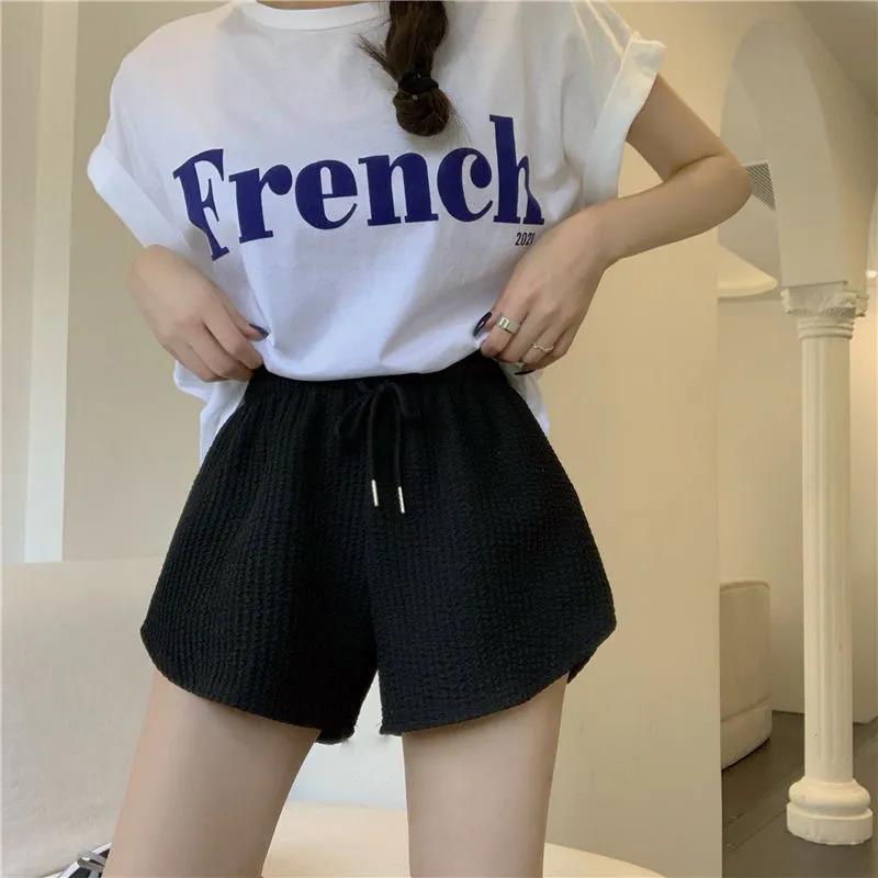 Drawstring sports pants women's spring and summer  new waffle loose slim hot girl casual hot pants wide-leg pants