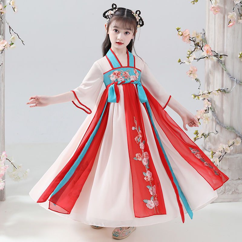 兒童漢服女童夏季2022新款古裝超仙連衣裙長款中國風古風唐裝襦裙