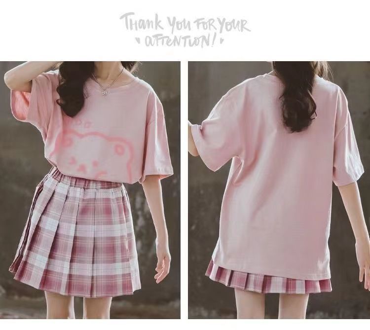 女童日系JK裙套装2022夏季新款中大童洋气时髦格子裙学院风两件套-萌啦货源