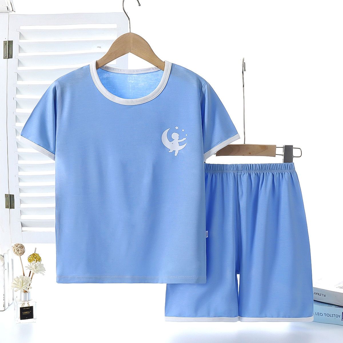 Children's modal short-sleeved suit summer thin boys and girls T-shirt shorts baby half-sleeved air-conditioning home clothes