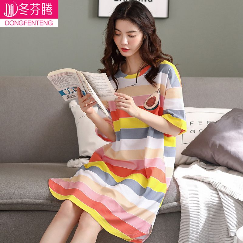 Dongfenteng nightdress female summer cotton short-sleeved dress Korean version fresh student cute summer loose home service