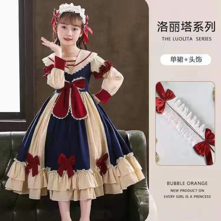 Girls' Lolita Princess Dress  New Short-Sleeved Skirt Children's Summer Dress College Style Western Fashion Dress