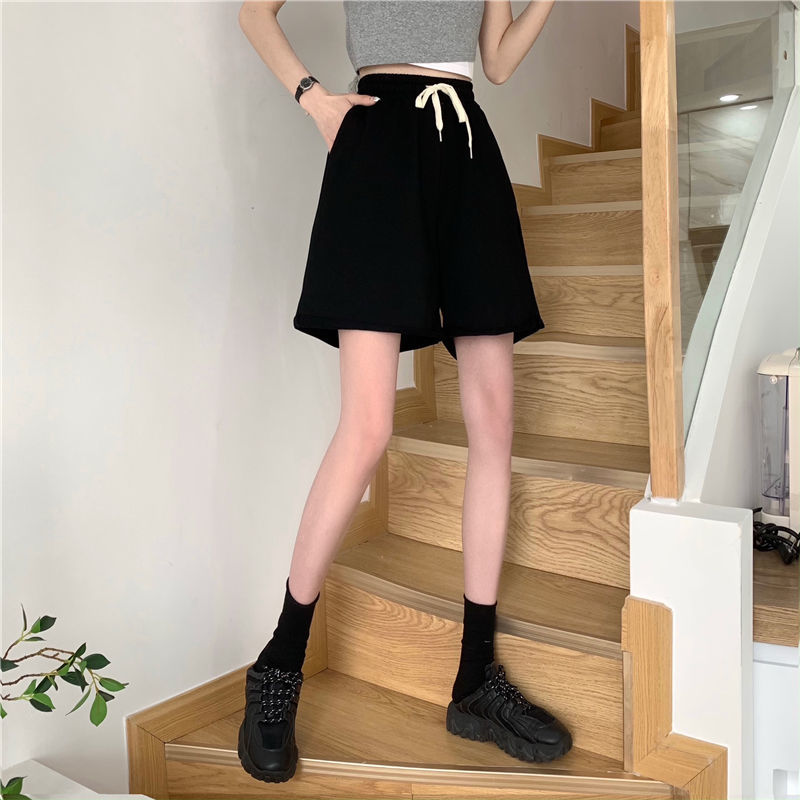 Drawstring five point wide leg pants for female students Korean version new summer loose and versatile slim casual straight shorts for female students