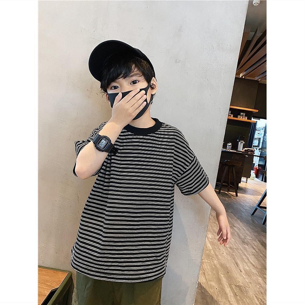 Boys' short-sleeved T-shirt 2022 spring and summer new middle and big children's half-sleeved striped summer clothes children's bottoming shirt thin section