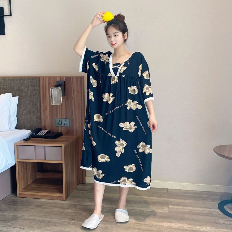 Plus size loose fat mm300 catties nightdress female summer princess style mid-length knee-length short-sleeved pajamas home service