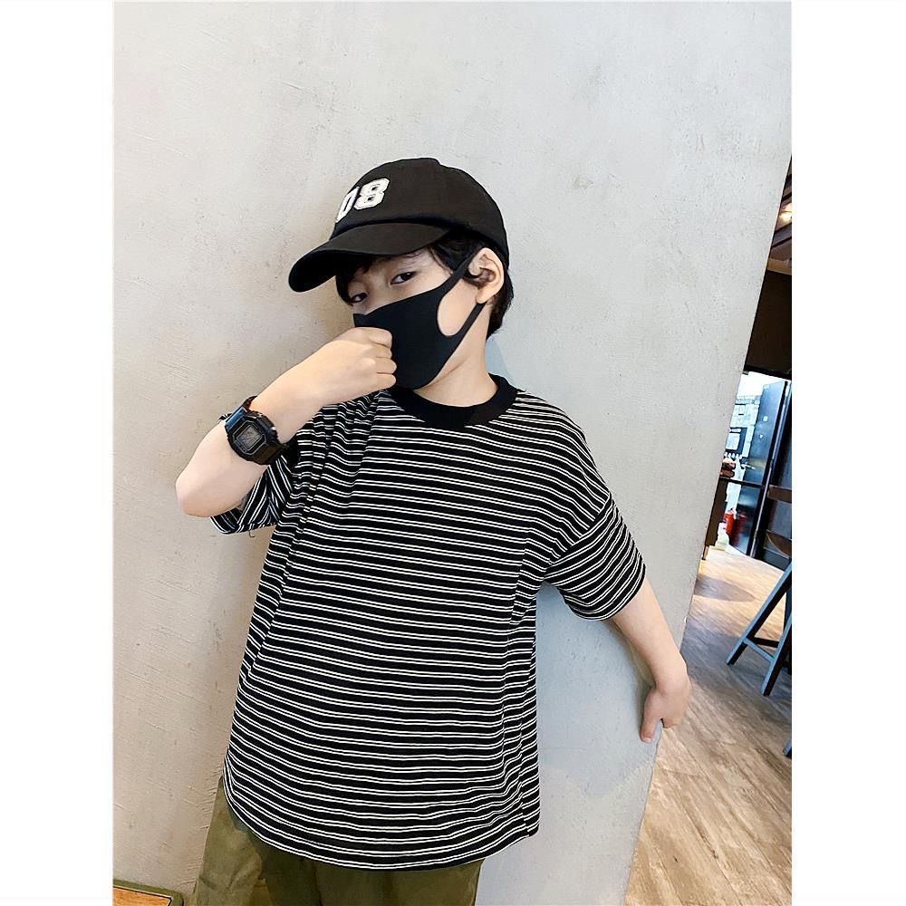Boys' short-sleeved T-shirt 2022 spring and summer new middle and big children's half-sleeved striped summer clothes children's bottoming shirt thin section