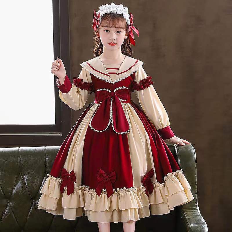 Girls Lolita Princess Dress  New Short Sleeve Skirt Children's Autumn Clothing College Style Western Fashion Dress