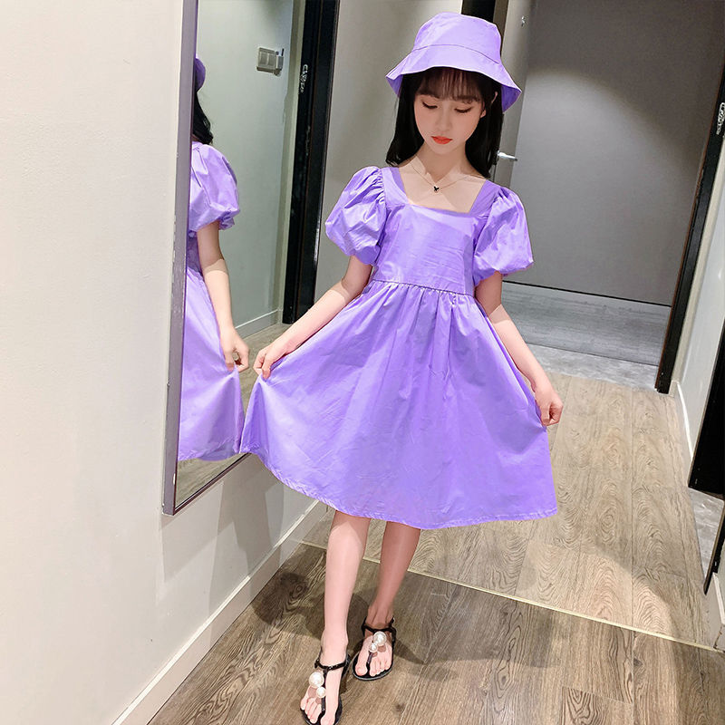 女童連衣裙兒童裙子夏裝網紅泡泡袖學生女孩子洋氣公主裙3-16歲