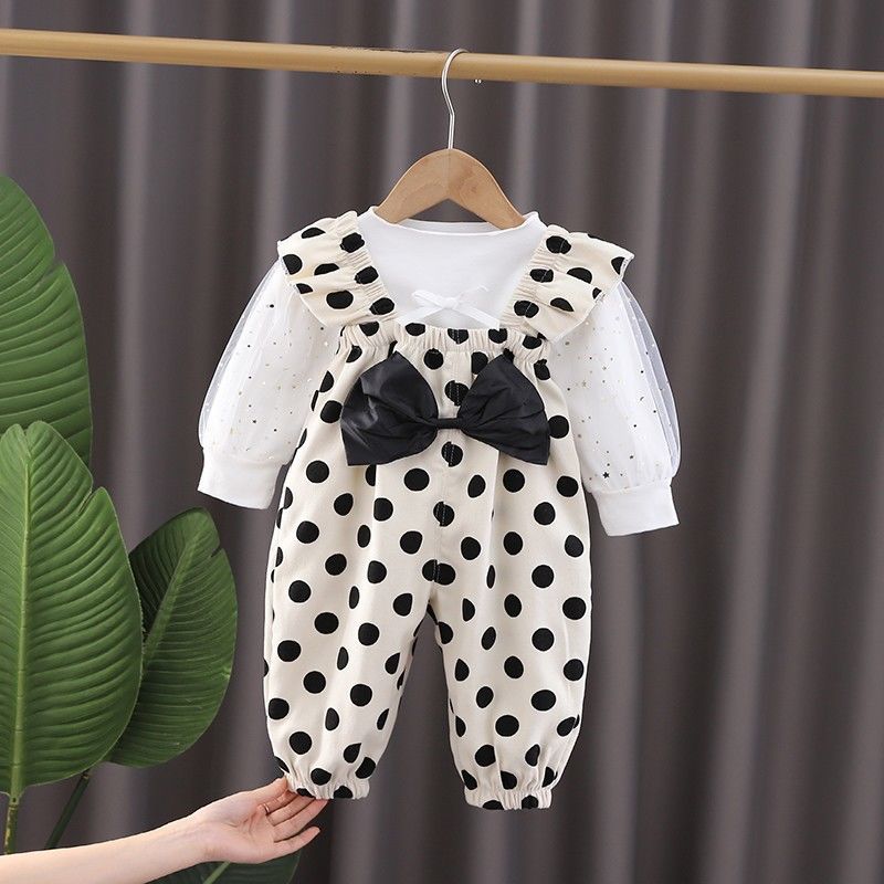 小女童春季嬰兒童衣服洋氣兩件套女寶寶春裝套裝0一1-2-3歲背帶褲