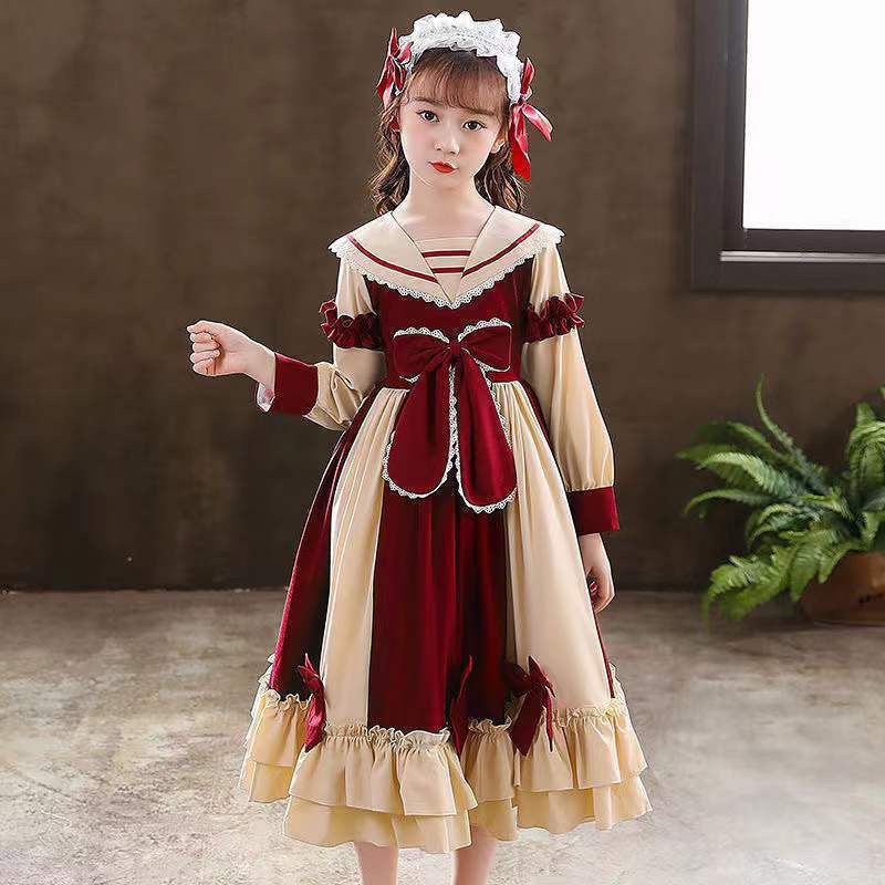 Girls Lolita Princess Dress  New Short Sleeve Skirt Children's Autumn Clothing College Style Western Fashion Dress