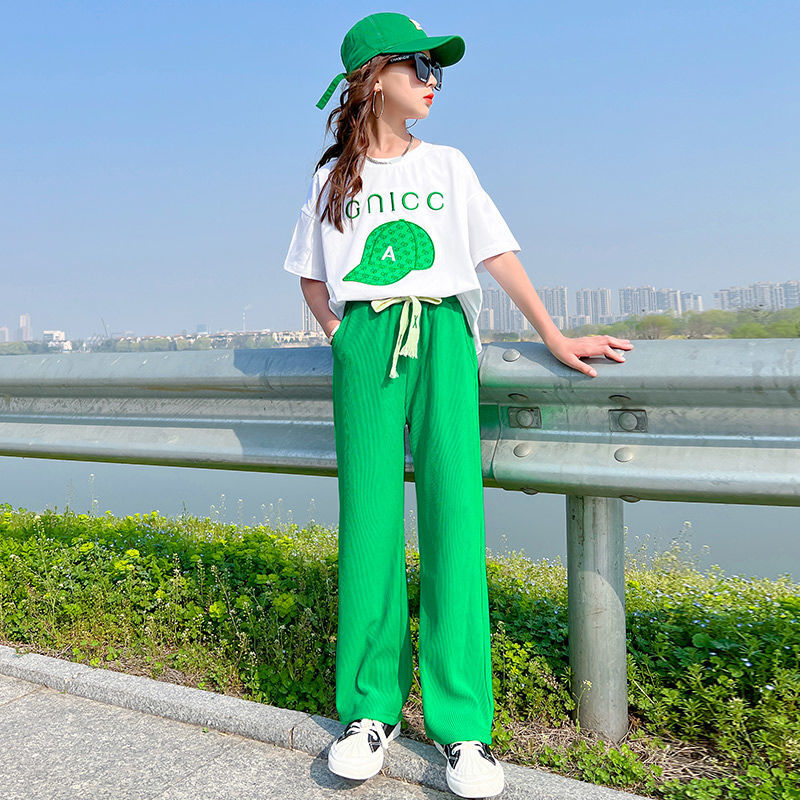 女童网红套装短袖夏装时髦洋气阔腿裤中大童儿童夏季女孩衣服