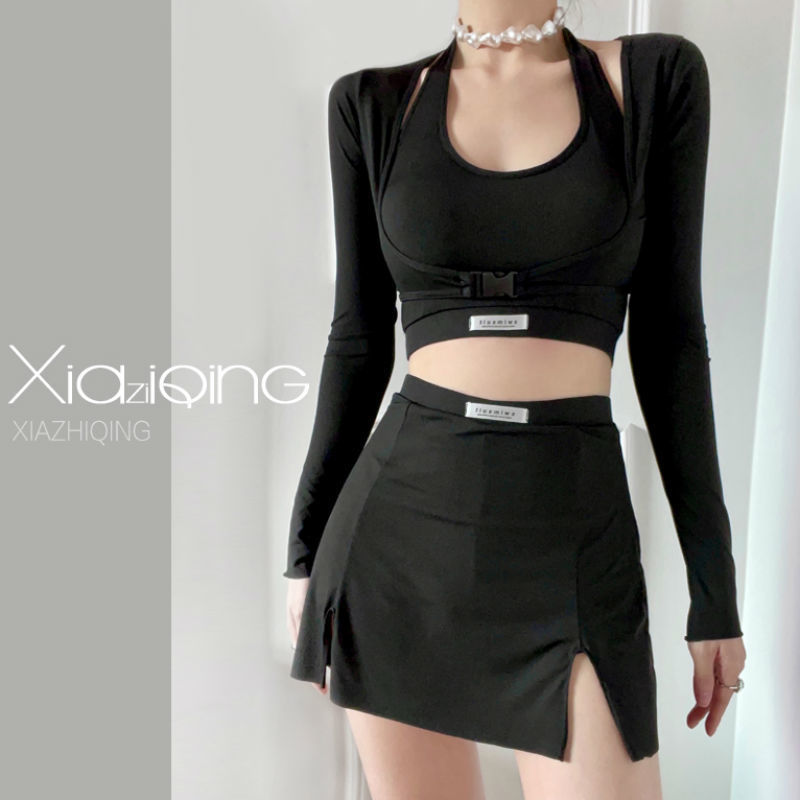 Swimsuit for women 2023 new hot spring conservative long-sleeved Korean ins style split skirt sexy slim student girl