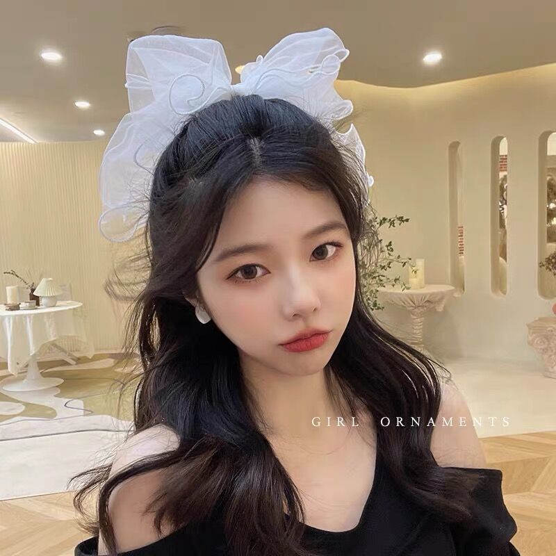 Zhou Yangqing's same style mesh big bow hairpin on the back of the head Internet celebrity super fairy hairpin high-end spring clip top clip