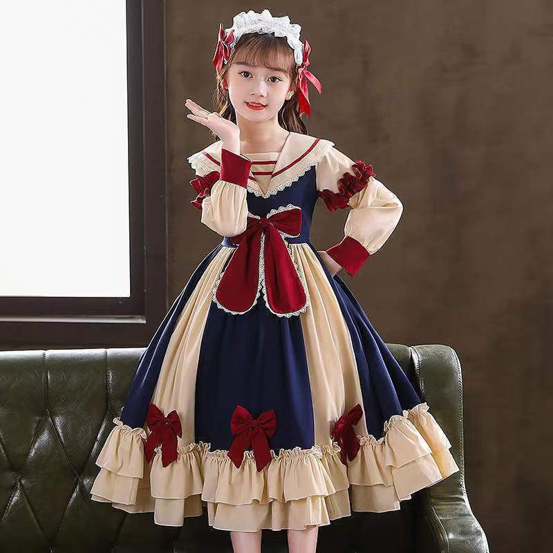 Girls' Lolita Princess Dress  New Short-Sleeved Skirt Children's Summer Dress College Style Western Fashion Dress