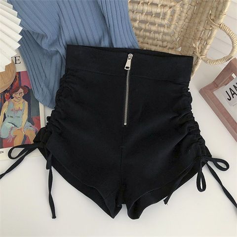 Girls' shorts 2022 summer style stretch elastic high waist solid color thin drawstring shorts all-match tight casual pants