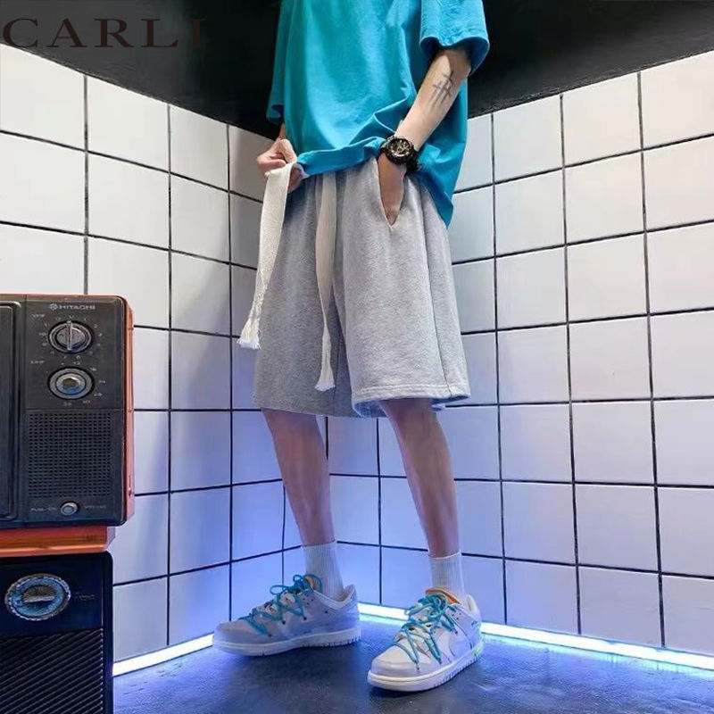 Hong Kong Style Klein Blue Large woven rope shorts men's summer ins high street ordinary people wear solid color pants