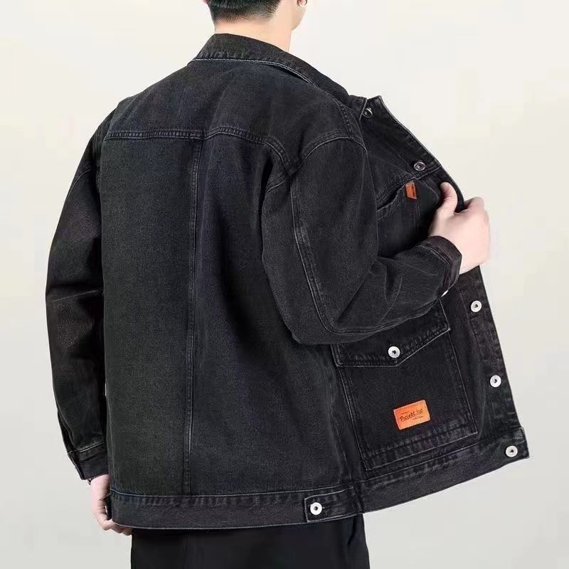Men's multi-pocket denim jacket large size loose trendy denim jacket men's spring and autumn new high-end wear-resistant gown
