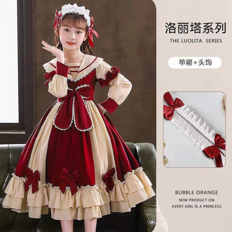 Girls' Lolita Princess Dress  New Short-Sleeved Skirt Children's Summer Dress College Style Western Fashion Dress