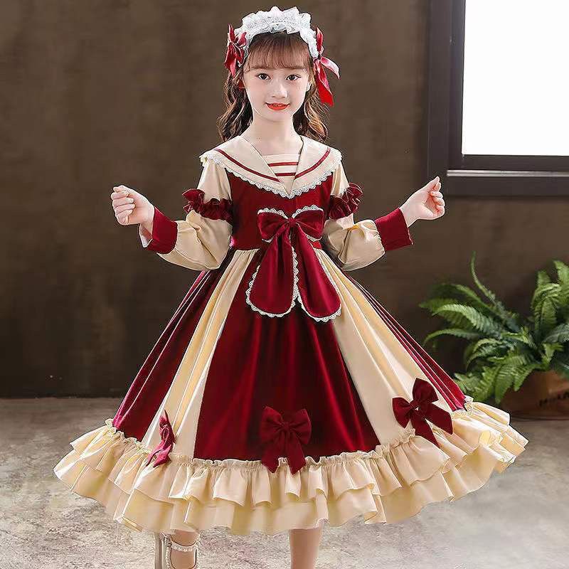 Girls Lolita Princess Dress  New Short Sleeve Skirt Children's Autumn Clothing College Style Western Fashion Dress