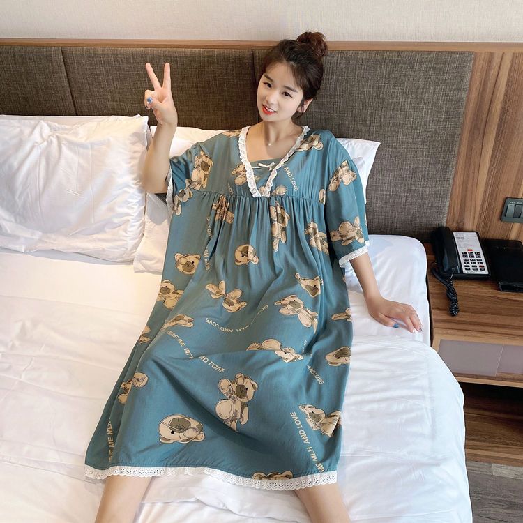 Plus size loose fat mm300 catties nightdress female summer princess style mid-length knee-length short-sleeved pajamas home service