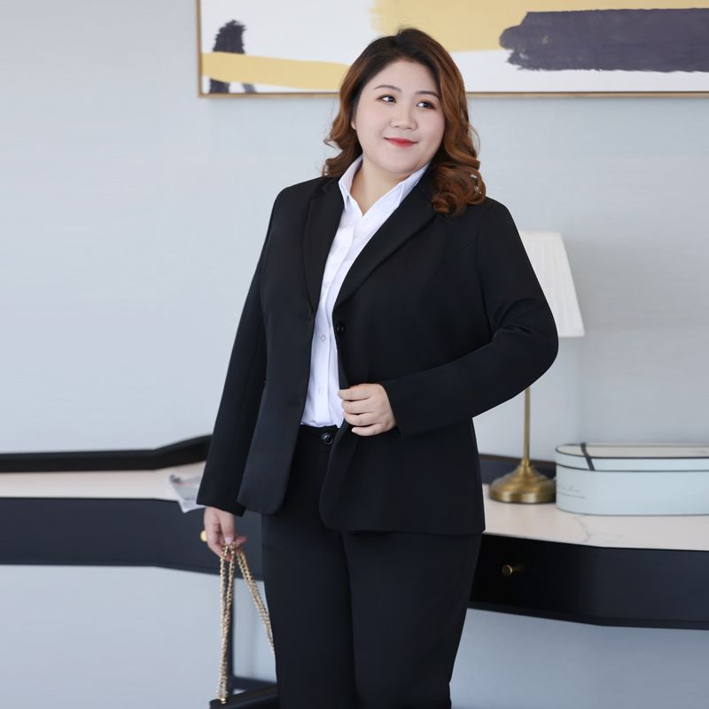 Extra large suit jacket women's professional wear formal wear plus fat suit overalls suit 200 catties fat mm two-piece suit