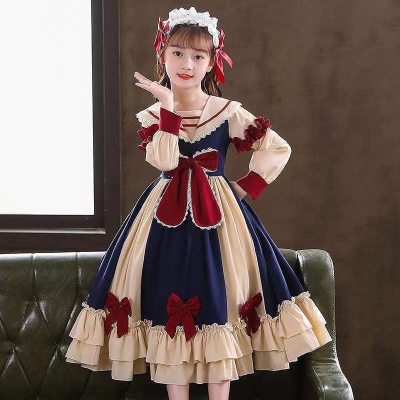 Girls Lolita Princess Dress  New Short Sleeve Skirt Children's Autumn Clothing College Style Western Fashion Dress