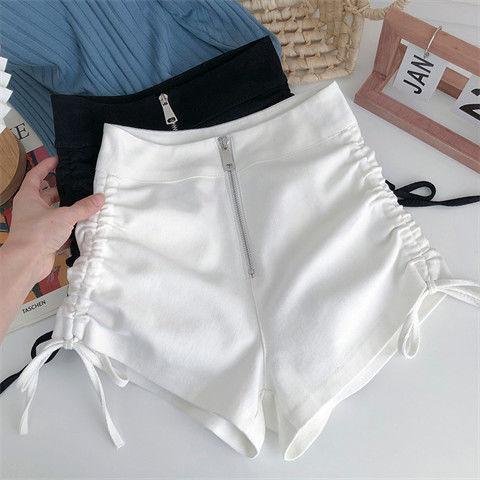 Girls' shorts 2022 summer style stretch elastic high waist solid color thin drawstring shorts all-match tight casual pants