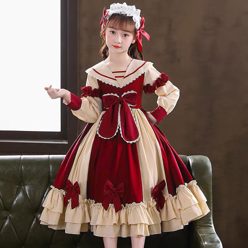 Girls Lolita Princess Dress  New Short Sleeve Skirt Children's Autumn Clothing College Style Western Fashion Dress