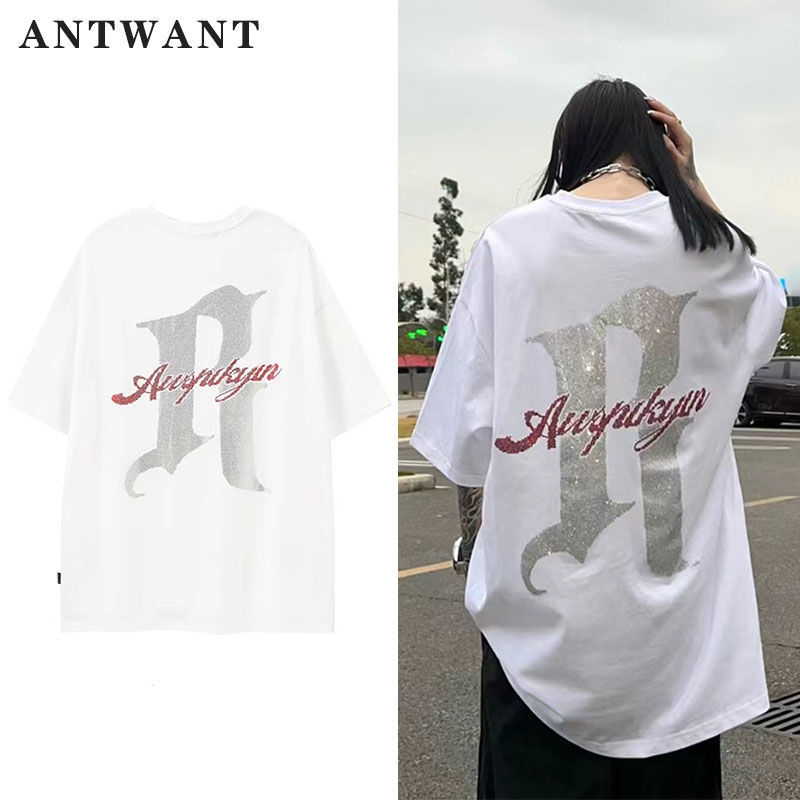 ANTWANT新款100%純棉寬鬆小眾個性字母美式復古歐美潮牌男女短t恤