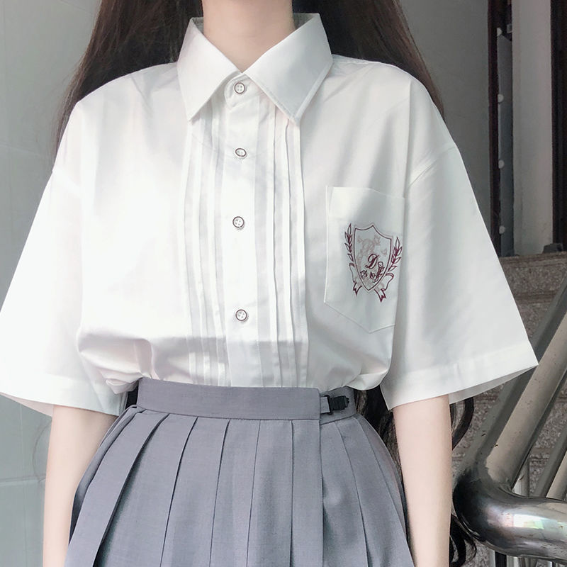 jk white shirt female student mid-sleeved top 2023 new trendy summer short-sleeved embroidery uniform all-match college style