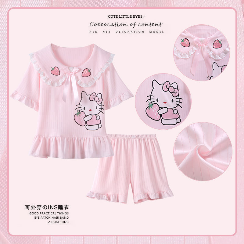 Children's summer loose pajamas girls cartoon princess wind thin section short-sleeved middle and big children's air-conditioning suit suit home service