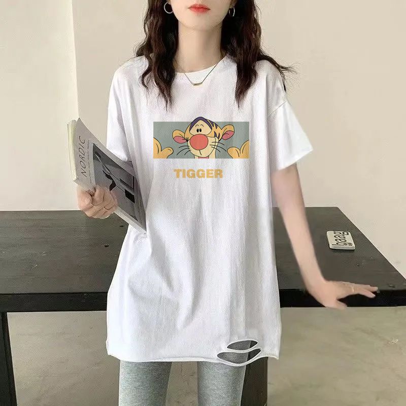 韩国白色纯棉破洞t恤女2023夏季新款短袖打底衫中长款宽松ins上衣