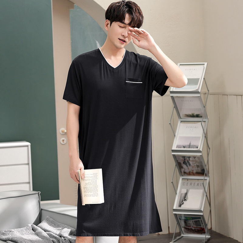 100% modal pajamas for men summer men's all-in-one short-sleeved nightgown 200 pounds plus size thin home clothes