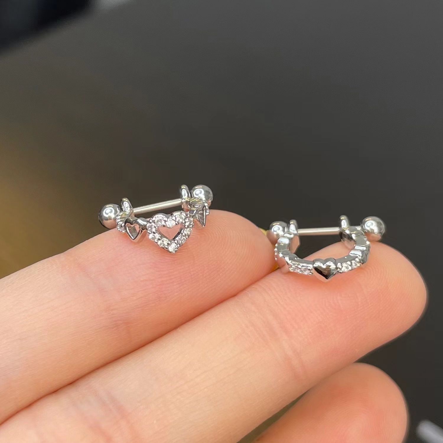 Korean love zircon ear bone nail titanium steel ear nail y2k sweet girl sweet cool trendy ins spiral screw does not need to be removed when sleeping