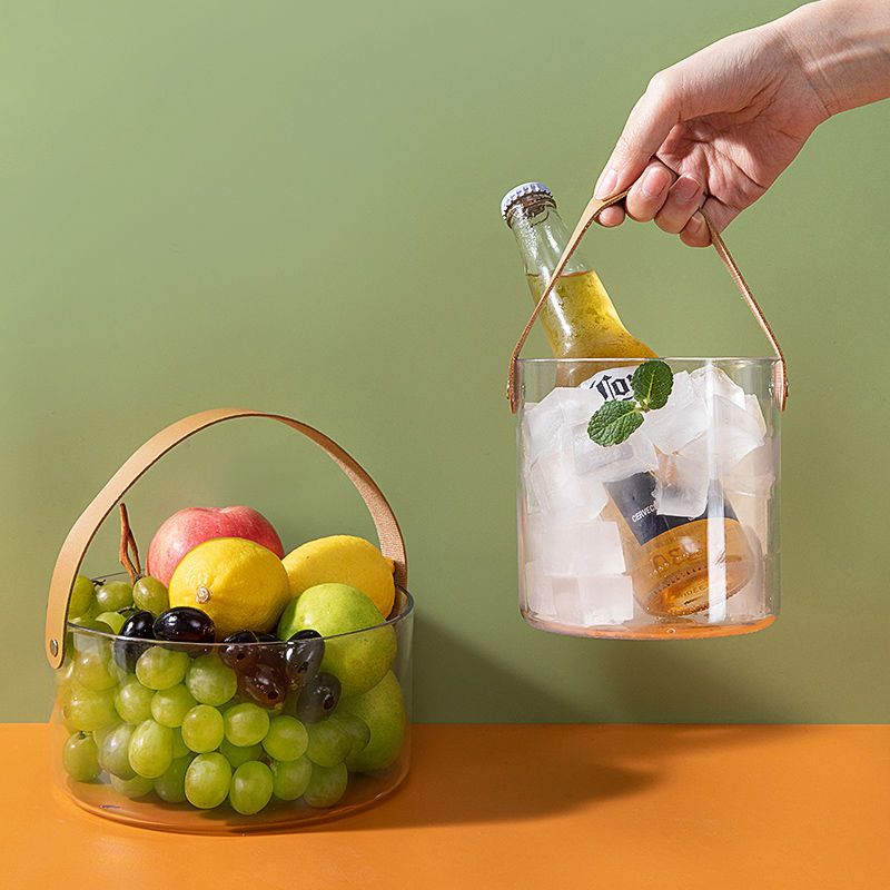 提篮塑胶透明果篮大容量冰桶小清新插花瓶桌面垃圾桶香槟桶收纳