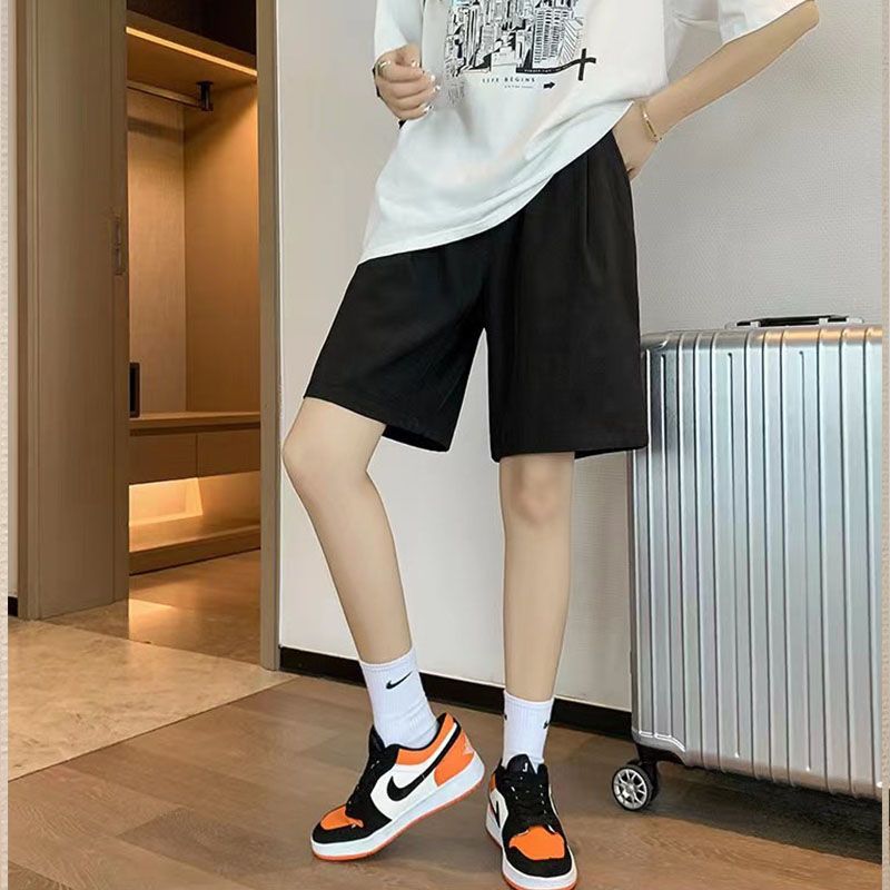 Black straight shorts children's Korean version five point leisure sports loose and versatile wearing high Waist Wide Leg Pants summer